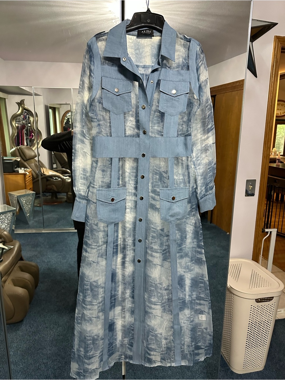 AKIRA Sheer Blue Tie-Dye Maxi coat/jacket  never worn S